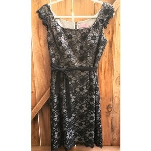 Eliza J Black Lace Belted Sleeveless Dress Size 8